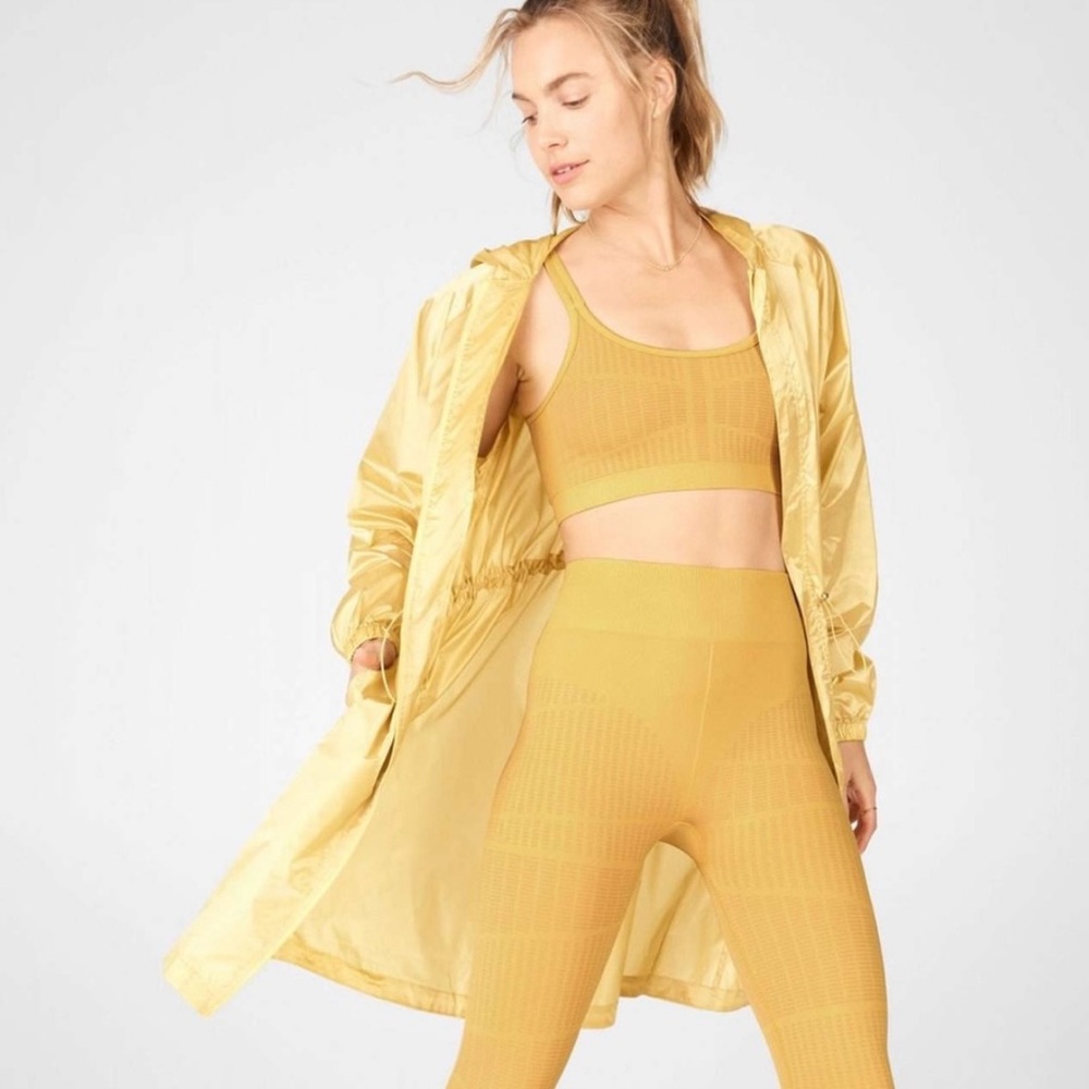 Fabletics Yellow Pattern Bra and Legging Matching Set